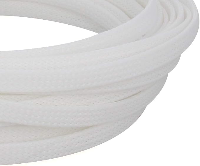 Othmro 16.4ft Length PET Flexible Expandable Braided Cable Sleeves 0.23inch Width Wire Loom Sleeving and Organizers Flexible Wire Mesh Sleeves for TV Audio PC Cords from Pets Chewing White