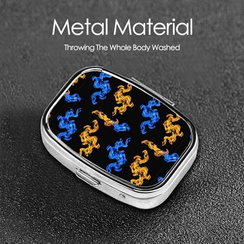 Mini Pill Organizer Moisture-Proof Design Daily Vitamin Case Compact Purse Carry Essential, Red Blue Fire