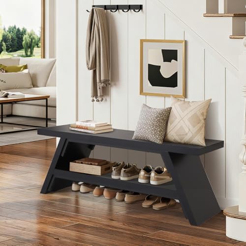 2-Tier Shoe Storage Bench, Solid Wood Entryway Stool Storage | Narrow Shoes Racks for Entryway, Minimalist Multi-Purpose Bench for Hallway, Kitchen, Bedroom, or Dining Room