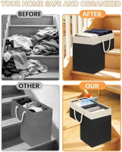 LHZ.K Stair Basket for Stairs, Staircase Basket for Carpeted & Wooden Stair | 16”L x 10”W x 16”H, Removable Bottom Board & Divider, Large Capacity for Laundry/Shoes/Blankets/Books/Toys/Tools