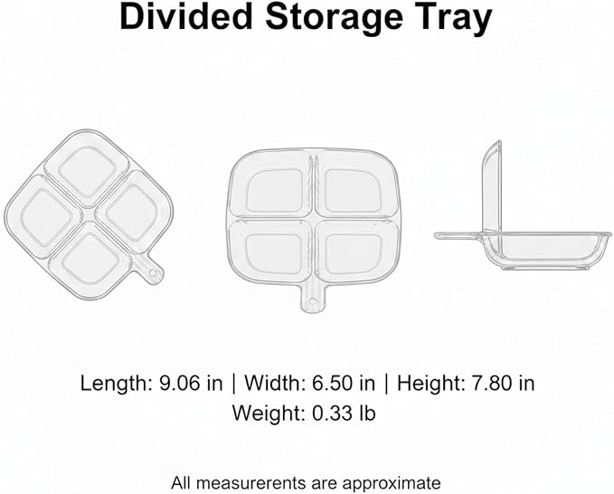 4-Compartment PET Storage Bin, Clear Divided Organizer Tray for Home & Office Sorting