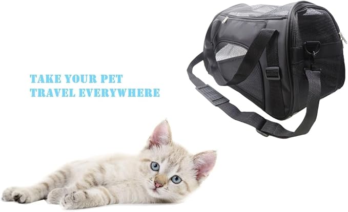 ZaneSun Cat Carrier,Soft-Sided Pet Travel Carrier for Cats,Dogs Puppy Comfort Portable Foldable Pet Bag Airline Approved (Medium-Black)