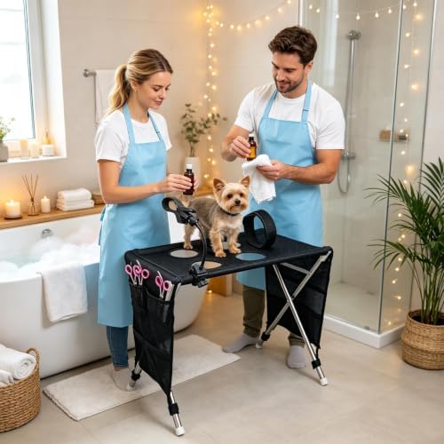 2-in-1 Foldable Pet Grooming Bed - Universal Pet Grooming Table with 6 Hole | Foldable Quick Dry Breathable Mesh Bathing Stand | Pet Grooming Hammock | For Home Bath Shower Care Haircuts Nail Trimming W