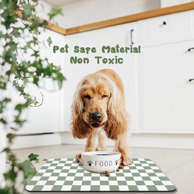 Dog Food Mats for Floors Waterproof, Pet Water Bowl Mats Pet Feeding Absorbent Placemats Plaid 17 * 30 inch