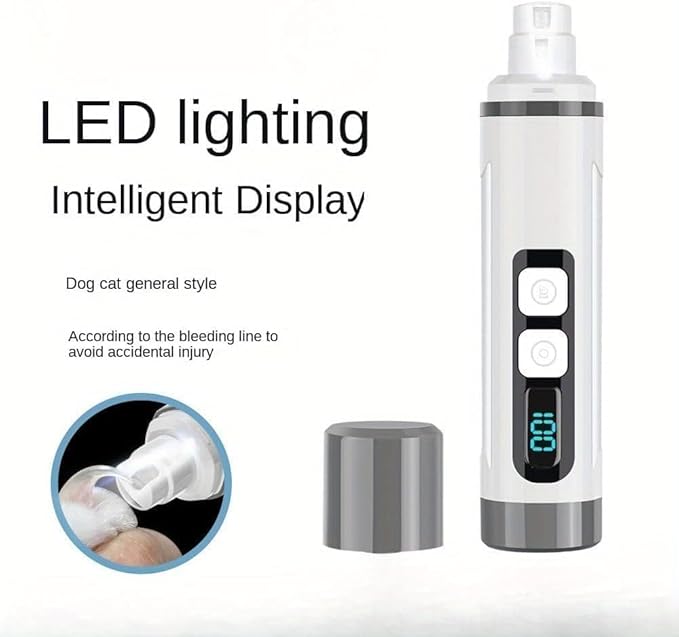 Dog Nail Grinder Quiet- Cat & Dog Nail Grinder with LED Light & Battery Display & Upgrade Grinding Head - Painless Dog Nail Trimmers for Small to Large Pets, Thick Nails, and Sensitive Paws
