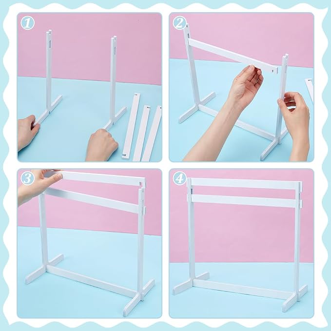 UNICRAFTALE 1 Set 11.85 Inch High Mini Doll Garment Rack with 15Pcs Wooden Clothes Hanger Small Clothing Rack White Mini Clothes Closet Dress Up Storage Furniture for Dollhouse Baby Shower Supplies