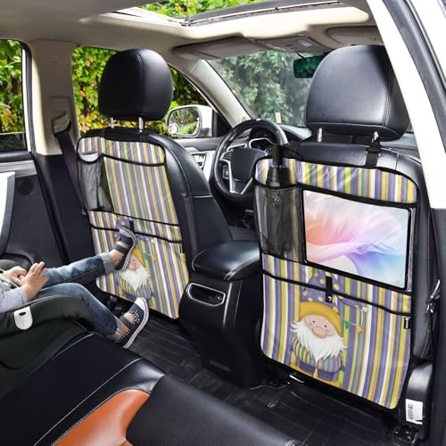 2 Pack Back Seat Car Organizer with Storage Pockets Kick Mats Back Seat Protector Hanging Car Organizer Automotive Seat Back Cover Organizers Stripe Mardi Gras Gnome