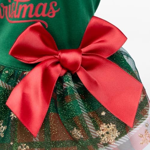 Fitwarm Just a Girl Who Loves Christmas Dog Tulle Dress, Funny Christmas Clothes for Small Dogs Girl, Holiday Pet Outfit, Red, White, Green, Yellow, Medium