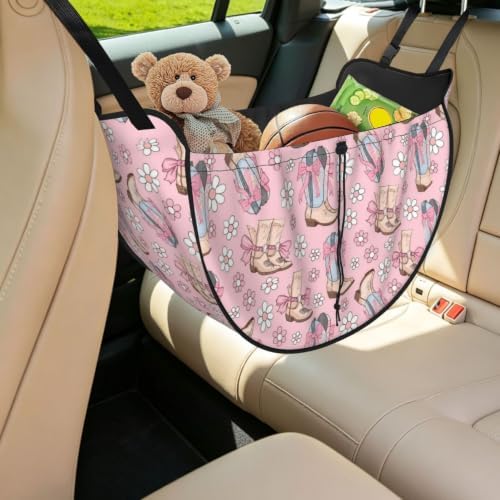 Cowboy Boots Floral Car Seat Organizer Backseat Storage Bag, Large Waterproof Vehicle Organizer With Adjustable Straps For Gear Essentials, Fits Most Cars