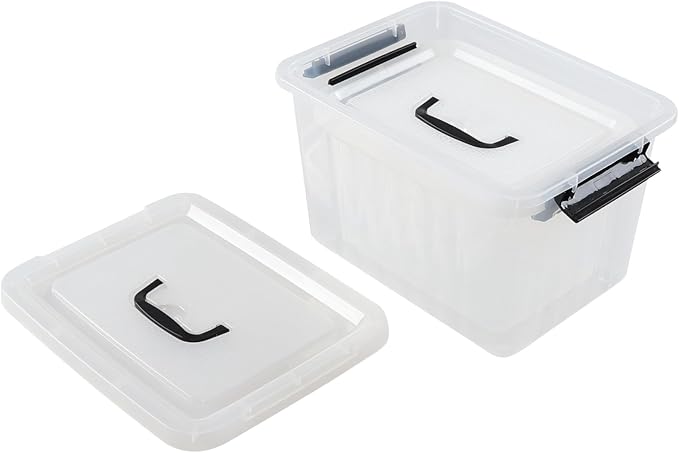 Saedy 12 Quart & 6 Quart Latching Storage Container Box with Handle, 2 Pack | Plastic, Clear Lidded Bin
