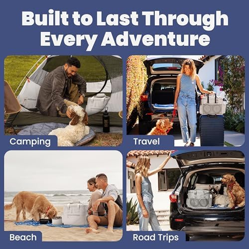 Rubyloo Mini Lint Roller Bundle Travel Size Pet Hair Remover with Retractable Cover & Beige Dog Travel Bag with Bowls Food Containers for Trips Essentials Gift Set