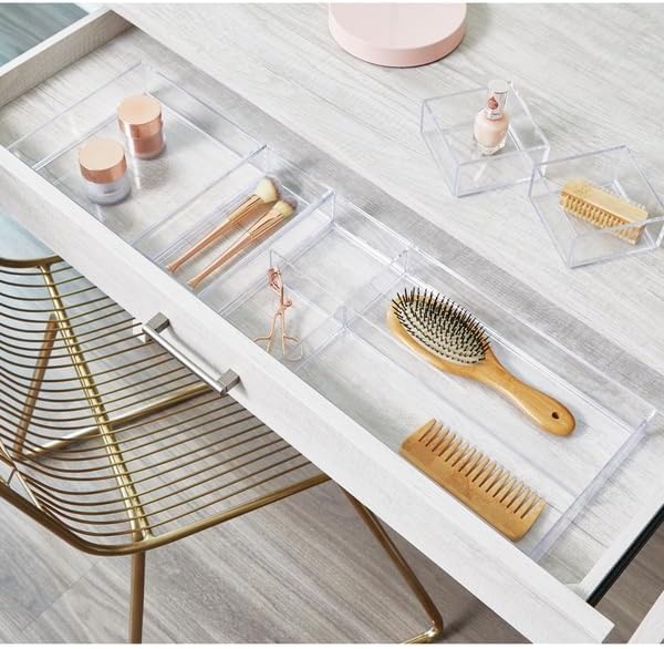 iDesign Clarity Collection Vanity Tray Organizer, 4" x 8" x 2", Clear | Small, Decorative, For Bathroom, Bedroom, Closet, Entryway, Countertop