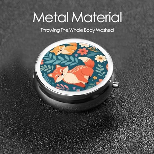 Cute Floral Animal Pattern Printed Pill Organizer,Round Travel Pill Organizer Mini Medicine Pill Box for Purse Iron Plating