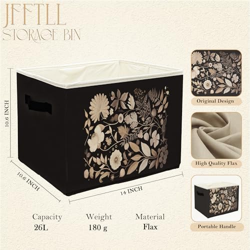 Vintage Dark Botanical Floral Storage Bins with Handles, Modern Boho Nature Flower Leaf Collapsible Laundry Basket Storage Box for Home Bedroom Bathroom Clothes Toys Books