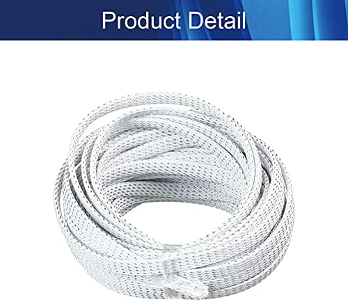 Jutagoss PET Expandable Braided Cable Sleeve, 32.8ft - 5/16 inch Silver White Cable Management Sleeve, Wire Loom Tube Cord Protector for USB Cable, Power Cord, Audio Video and More, 1Pc