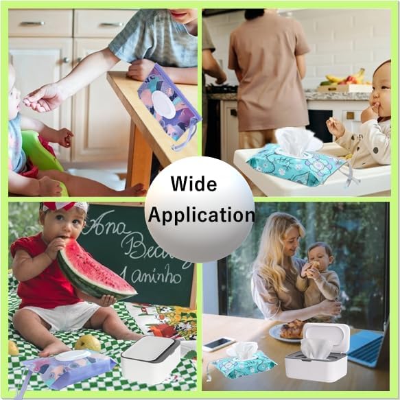 Wipes Dispenser Set,1 Wipe Box & 2 Portable Pouches,White-Grey | Refillable Reusable Large Wet Wipe Holder, Flushable Wipes Case Bathroom Wipes Container for Pet Nursery Kitchen Office