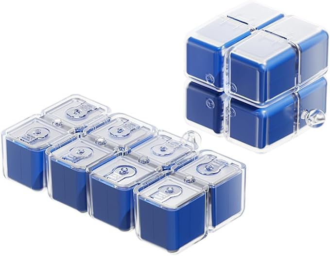 Purse Pill Organizer,Magnetic Cube Cute Pill Box,Pill Compact with 8 Compartment,Vitamin Container Weekly Pill Case (Blue)