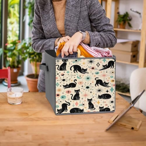 Black Cats And Storage Bin with Handles, Oxford Fabric Foldable Storage Cube Organizer for Clothes, Towels, Bedroom, Living Room, Home Organization