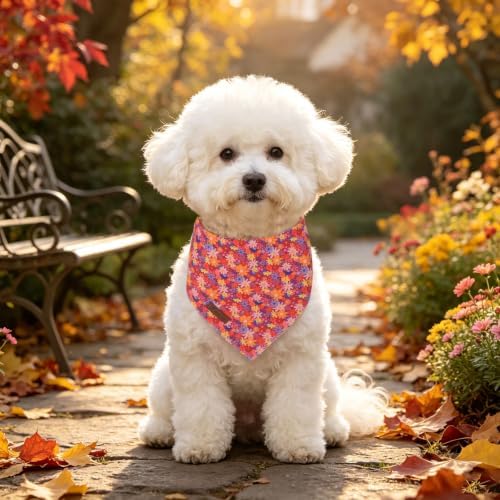 Fall Dog Collar-Fall Floral Dog Bandana- Cute Fall Leaves Dog Bandanas Adjustable Dogs Collar for Small Medium Large Dogs