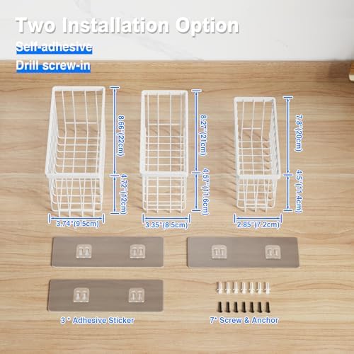 MUSTORN 3 Pack Adhesive Cabinet Door Organizer, Lid Organizers Inside Cabinet Food Container/Tumbler Lid Organizer and Storage Cup Lids Holder for Kitchen & Bathroom Wall Mounted(White)