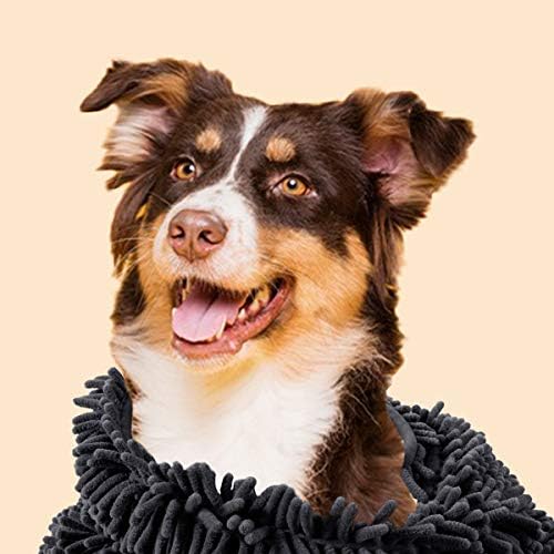 Patas Lague Absorbent Dog Towel for Drying Dogs Large, 35''x15'' Extra Large Microfiber Quick Drying Pet Bath Towel with Hand Pockets, Machine Washable Pet Shammy Charcoal