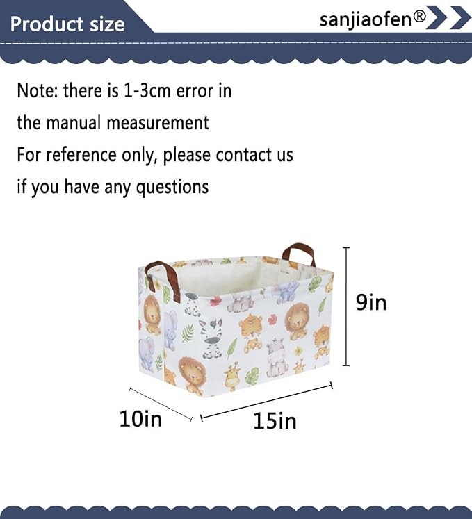 Rectangular Kids Storage Bins,Baby Baskets Organizer.Waterproof PE Coating Cute Basket with Handles.Woodland Nursery Decor,Toys Box,Books Basket, (Cute Animal)