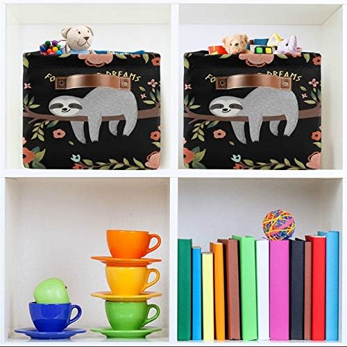 SEULIFE Quote Animal Sloth Flower Tree Foldable Storage Basket, Large Collapsible Organizer Storage Bin Cube Toys Storage Boxes with Handles for Bathroom Kids Nursery Closet Storage, 1 Pack