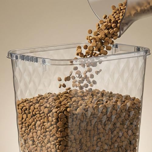 DRATO Pet Food Storage Container with Sealed Lid, Transparent Large Capacity Resin Bin for Dry Food, Treats, and Supplies, Includes Measuring Cup and Slow-Feed Bowl
