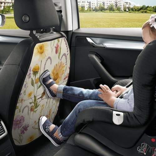 Car Seats Back Protector 2 PCS - Beautiful Flowers | with 3 Storage Pockets, Shield Seats From Dirt, Mud Scratches, Fits Cars SUVs Trucks and Jeeps