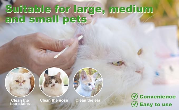 twoworld Pet Ear Swabs,2-in-1 Pet Ear Cleaning Liquid Swabs,Cat & Small Dog Ear Cleaner Swabs,Ear Cleaner Solution for Dogs and Cat for Daily Ear Cleaning Removes Wax, Dirt, & Odor (100)
