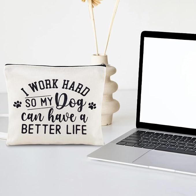 Sisadodo Dog Mom Storage Bag with Zipper for Travel Makeup Cosmetic Bags for Dogs Dad Brithday Christmas Gifts for Dog Lovers Travel Canvas Bags for Doggie Things Bag Organizer Pouch