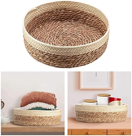 Storage Basket Woven Straw Basket Laundry Hamper Organizer Bin with Lightweight Washable Body for Clothes Towels Bed Sheets and Pet Accessories, Beige and Brown M