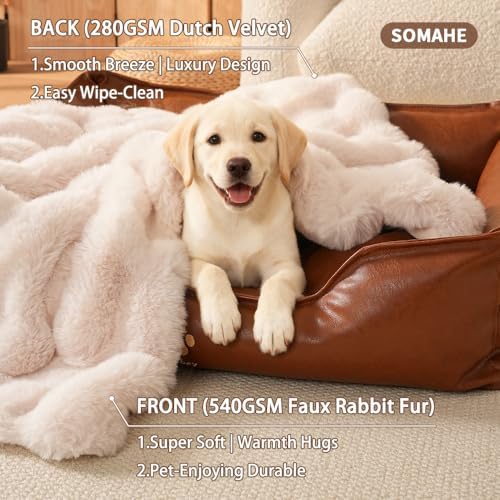 SOMAHE Dog Blanket for Couch Bed, Soft Faux Fur, Large 39x31 Milky White