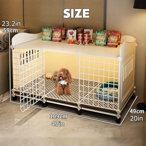 Portable Dog Crate with Wheels and Top Shelving, Easy to Install and Clean, Ideal for Puppy and Small to Medium Dogs, Durable Enclosure for Home or Travel(109 * 49 * 59cm)