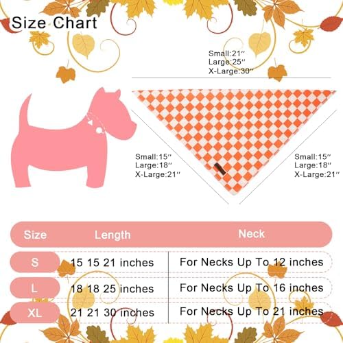 Fall Dog Bandana – Orange Gingham Plaid Triangle Scarf for Small Medium Large Dogs, Soft Cotton Pet Bib for Autumn Thanksgiving, Adjustable Dog Kerchief for Daily Wear