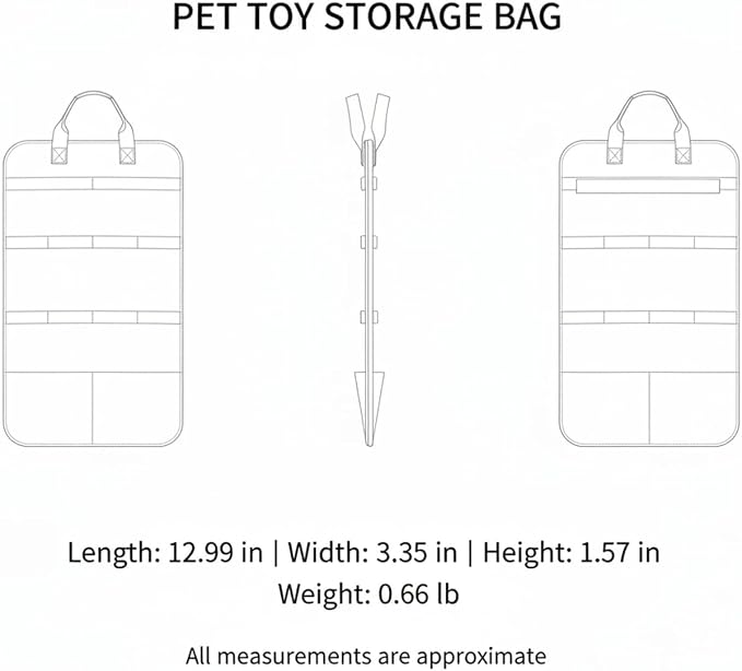 Pet Toy Storage Bag, Polyester Felt Bin for Cat and Dog Toys, Open Top Organizer for Shelves and Living Room, 13 x 3.3 x 1.6 Inches (1 PC)