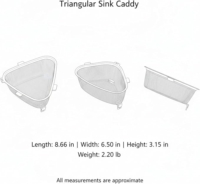Triangular Sink Caddy, PET Plastic Sponge Holder with Ventilated Openings for Kitchen Sink Corner, Silver (1 PC)