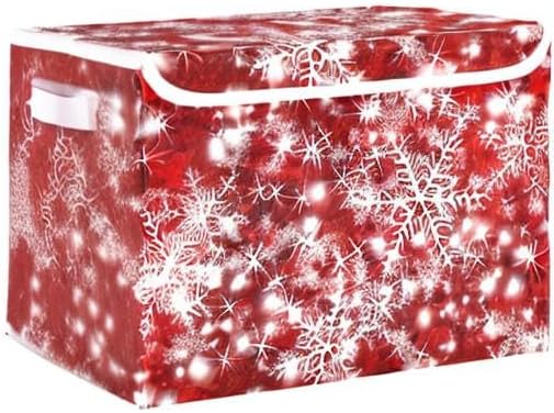 senya Christmas Baskets Collapsible Storage Bins with Lids, Christmas Background with Snowflakes Red Storage Boxes Clothes Baskets for Organizing