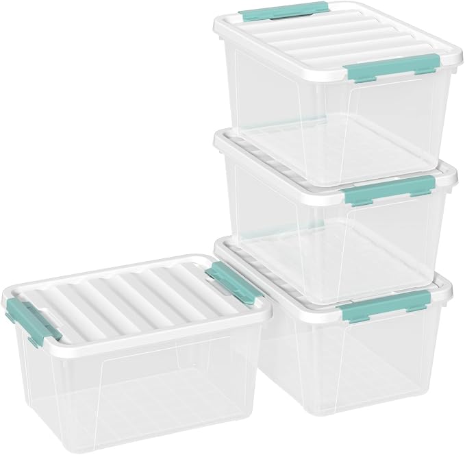 4-Pack 20 Quart Storage Bins with Lid, Clear | Stackable Plastic Storage Latches Box/Containers Tote See-Through Organizer for Closet, Pantry, Garage, Home Storage