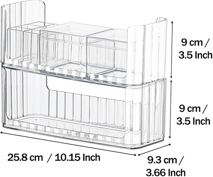 2-Tier Stackable Medicine Cabinet Organizer Shelves, Clear | Makeup Storage with Lipstick Holders, Cotton Swab Holder, Shelf Trays for Bathroom Cabinet, Counter, Vanity