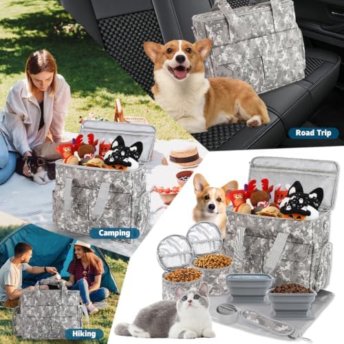 Dog Travel Bag with 2 Food Containers Collapsible Bowls & Feeding Mat,Camo