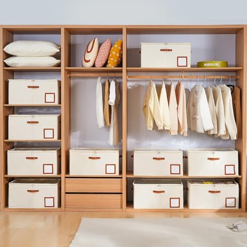 INSTY 1 Pack Shoe Organizer for Closet, Shoe Storage Organizer, Adjustable Dividers for Shoe Storage, Fabric Shoe Storage Bins with Clear Cover, Beige