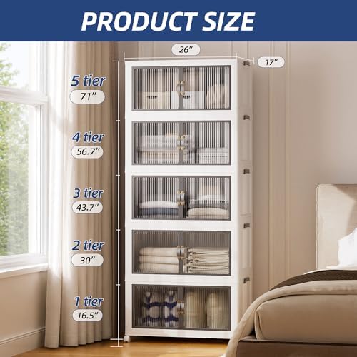 SAILUN 580Qt Stackable Storage Bins,Storage Cabinet Drawer with a Lid,White