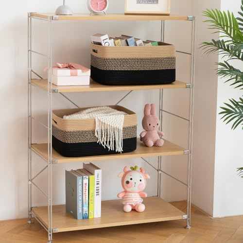 OIASKET Large Storage Basket for Organizing, Woven Rope Basket for Shelves, Closet Organizer Bins for Clothes, Blanket, Toys, Baby Nursery Storage, 17.7" x 13" x 7.87", 2 Packs Black & Brown