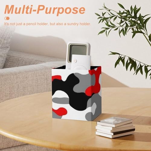 Fashion Pen Cup Pencil Holder Makeup Brush Storage Leather Desk Organizer Military Red Camo Army Camouflage