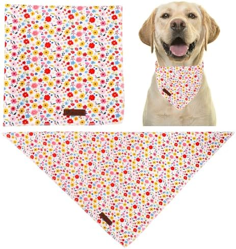 Floral Dog Bandana, UP URARA PUP Flowers Triangle Bid Scarf for Medium Large Dogs, Cotton Kerchief for Girl Boy Puppies, Cute Spring Blossom Bandana,S