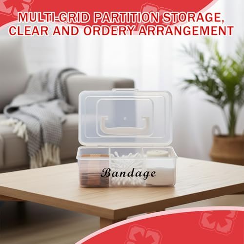 Bandage Organizer,3 Compartments Bandaid Holder with Lid & Handle,Bandaid Case for Home Medicine Cabinet, Office,Elastic Bandage Organizer Wrap,Cotton Swabs(White)