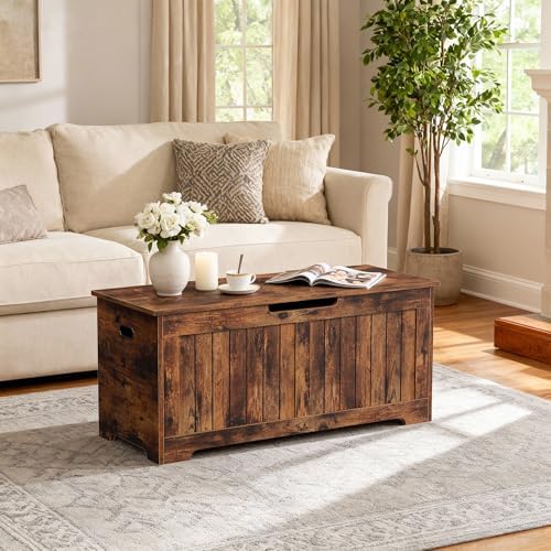 Wooden Storage Chest,30/40 Inch Storage Trunk w/2 Safety Hinges, Storage Bench, Modern Lift Top Chest Box Organizer (Rustic Brown, 40 Lx 15.7 W x19 H Inch)