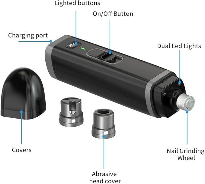 Pet Nail Grinder for Dogs & Cats, 2-Speed Electric Pet Nail Trimmer with LED Light, Painless Paws Grooming & Smoothing for Small Medium Large Dogs & Cats, Black