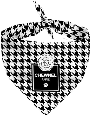 Dog Bandana Houndstooth Chewnel Designer Fashion Clothes Scarf Kerchief for Small Medium and Large Dogs, Funny Parody Gift for Girl or Boy Dog, Soft Durable Fabric, Adjustable Tie-on Style Triangle